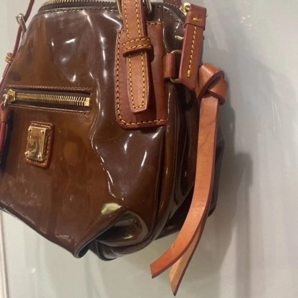 Dooney & Bourke Brown Women's Shiny Vinyl Red Interior Shoulder Bag Purse